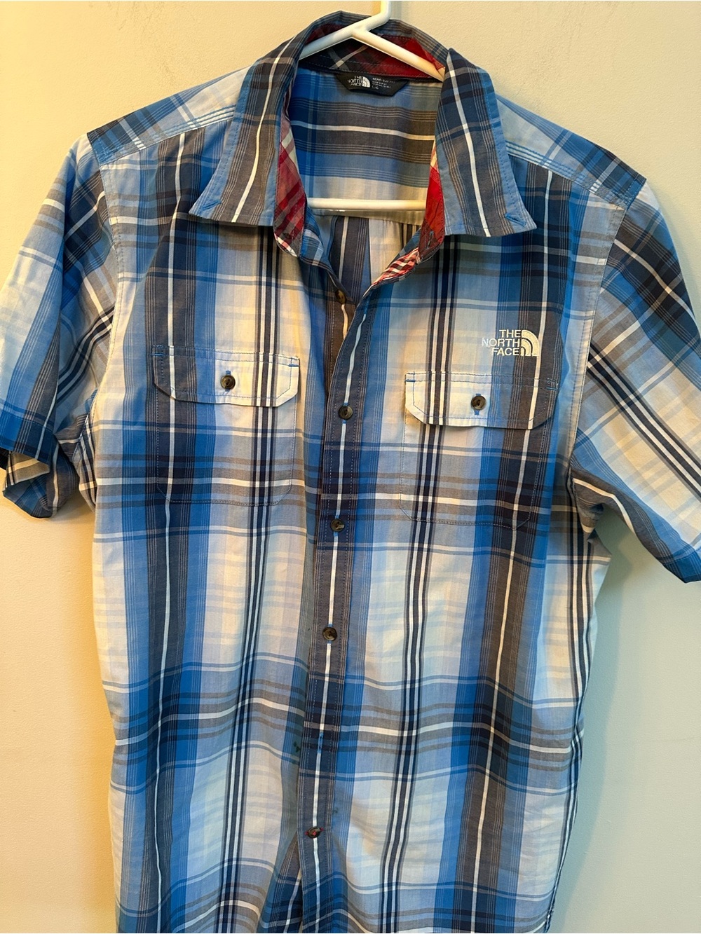 The North Face Blue Plaid Short-Sleeve Button-Up Shirt
